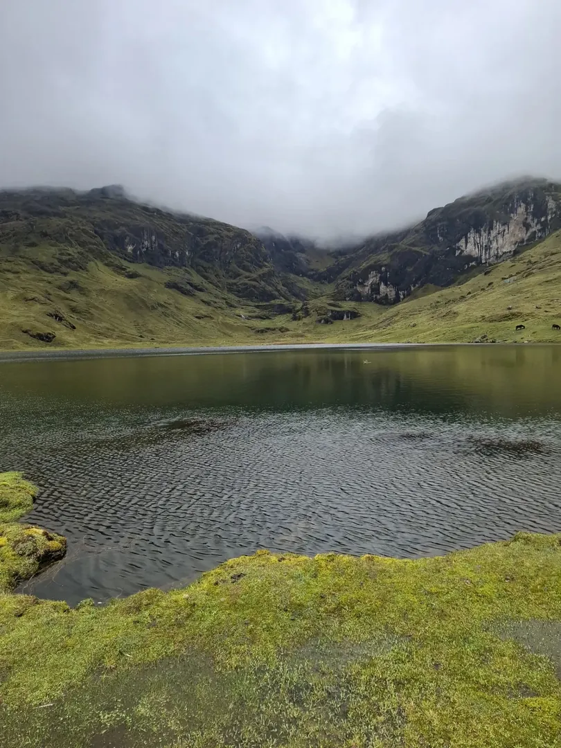 Andean lake in the Lares Valley under a cloudy sky