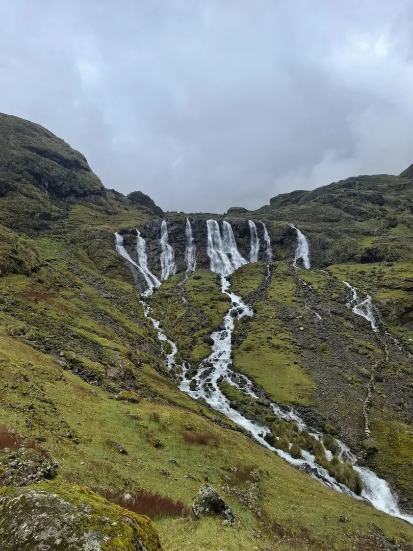 Waterfalls and greenery in the mountains of the Lares Valley
